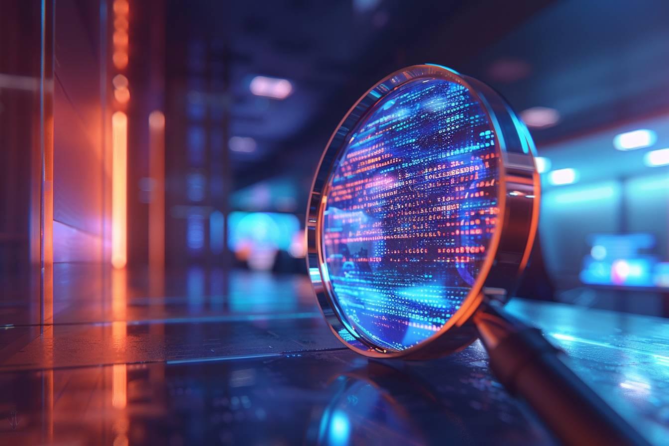 Sphère numérique futuriste brillant dans un environnement sombre.