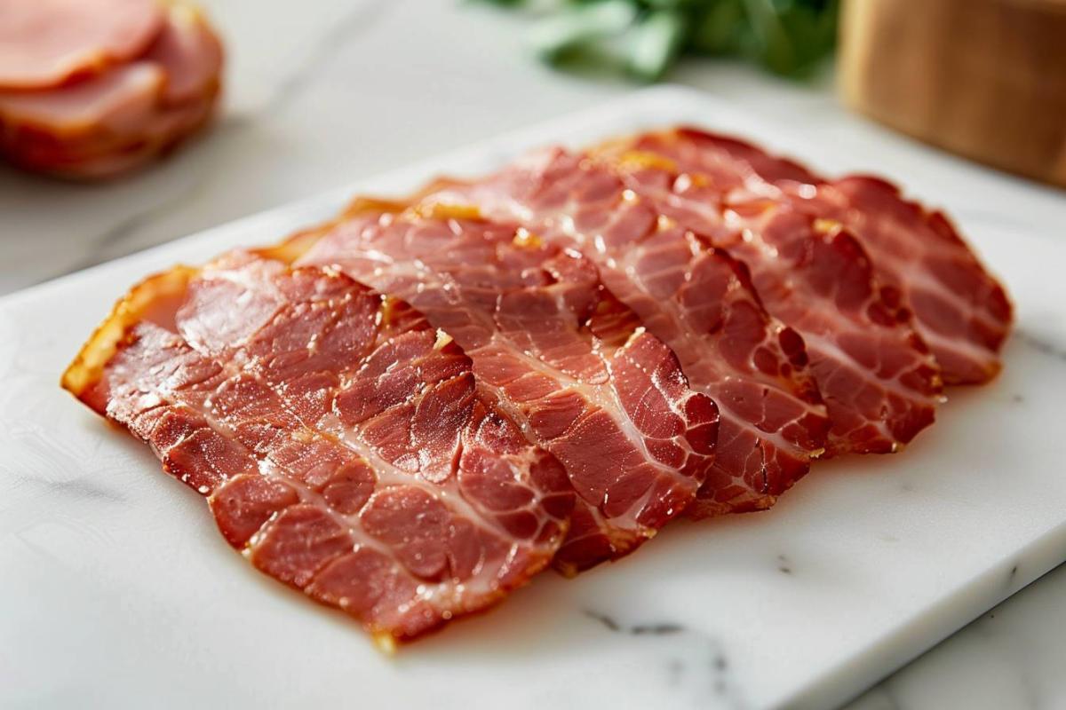 Rappel de jambon cuit supérieur Héritage : 2 tranches de 120g avec couenne et os retirées du marché
