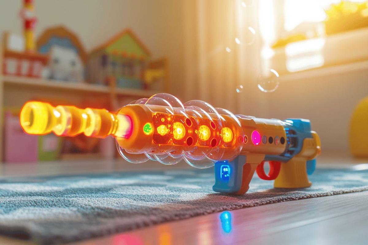 Rappel de sécurité : pistolet à bulles électrique lumineux, 40 trous, avec liquide inclus pour enfants dès 3 ans